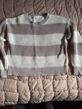 Z Supply Cream and Taupe Striped Crew Sweater